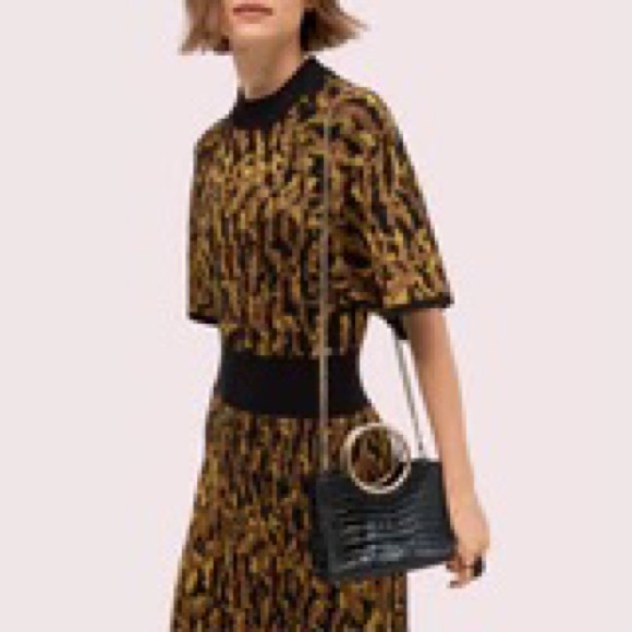 Kate Spade Croc Embossed Bracelet Black Mini Satchel Bag - Picture 5 of 6